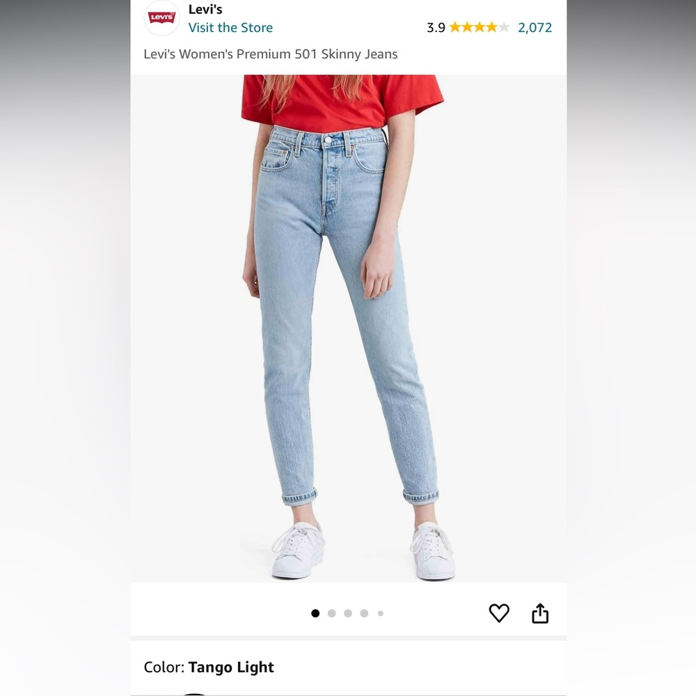 Levi’s 501 skinny in tango light. Like new.